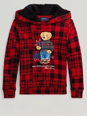 Polo by Ralph Lauren Red and Black Plaid Bear Hoodie